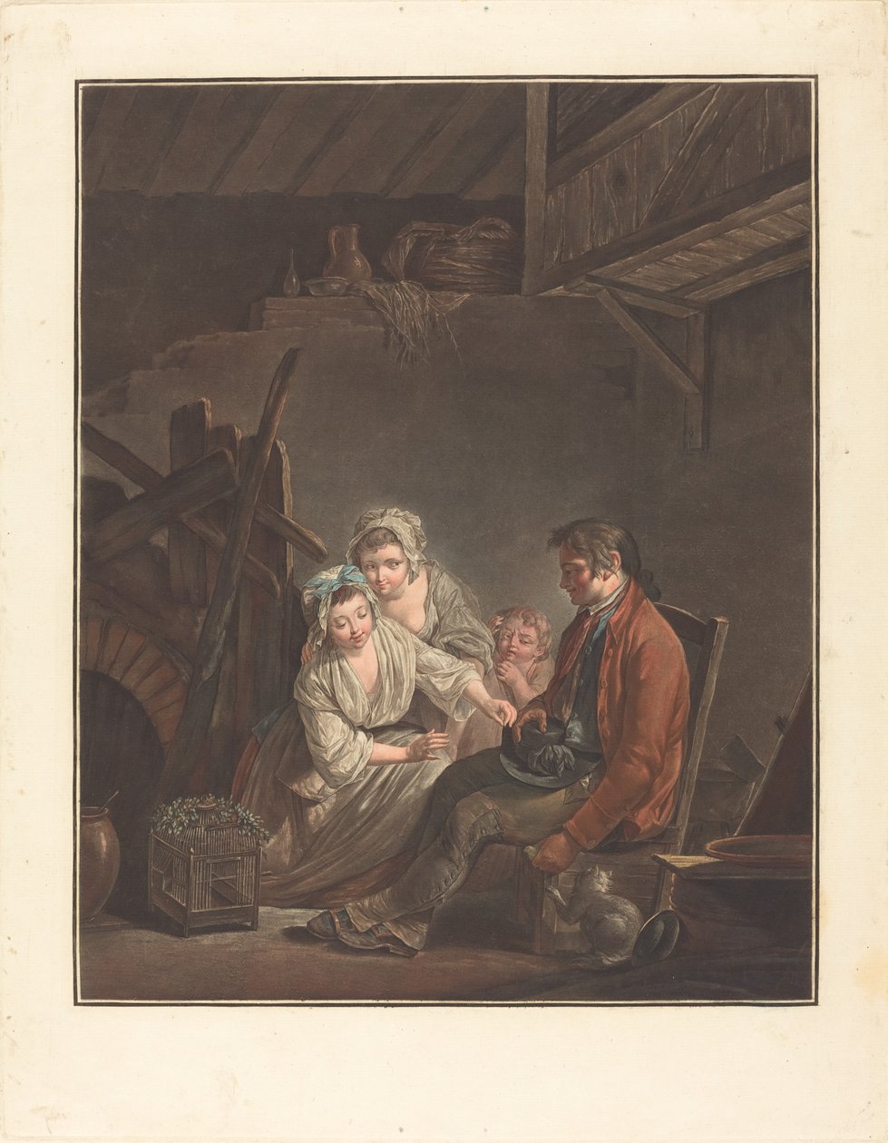 De Gevangen Vogel door Jean Francois Janinet