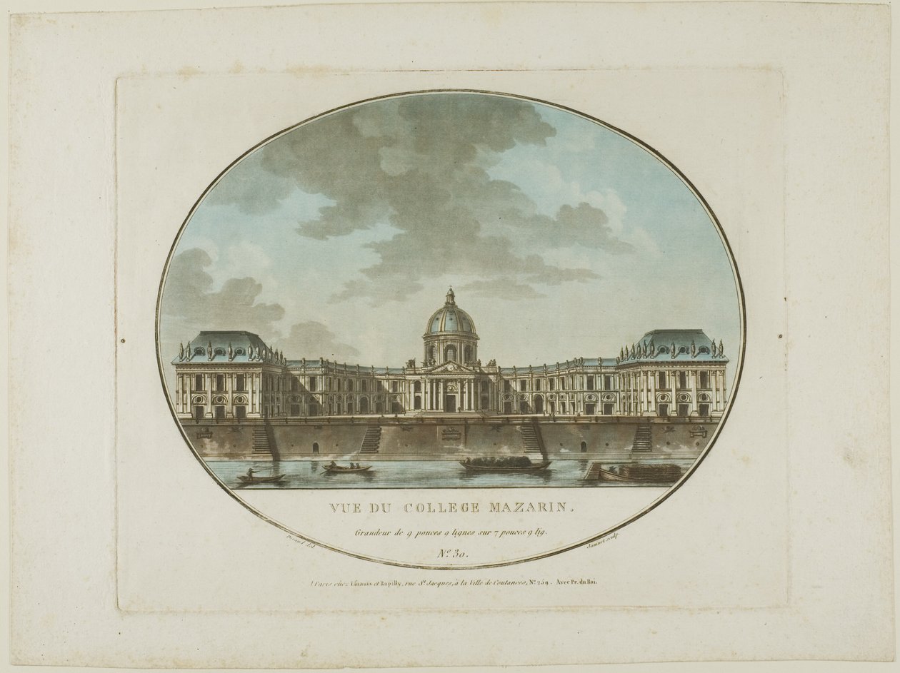 Uitzicht op het Mazarin College door Jean Francois Janinet