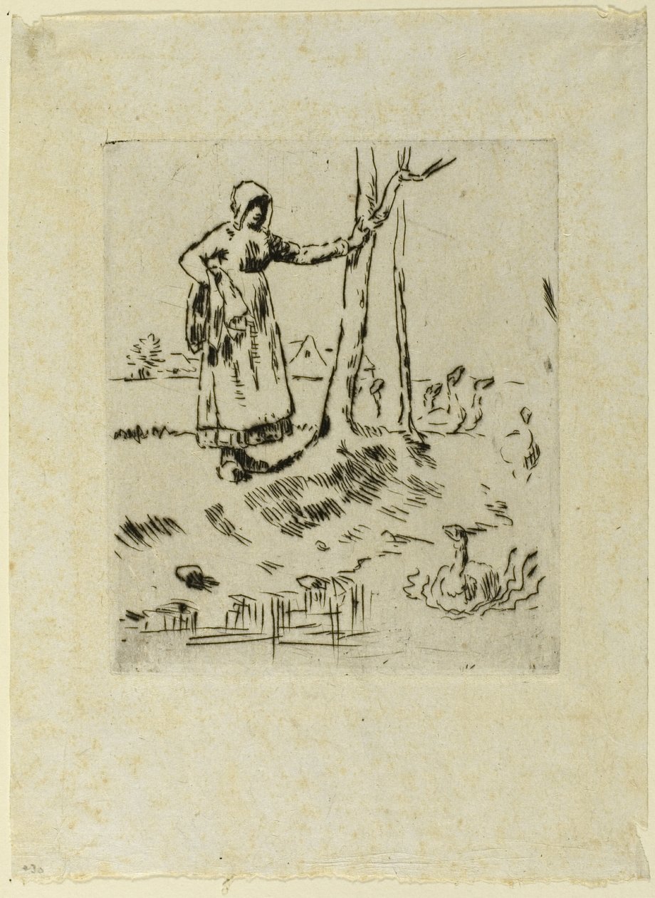 A Girl Minding Geese door Jean Francois Millet