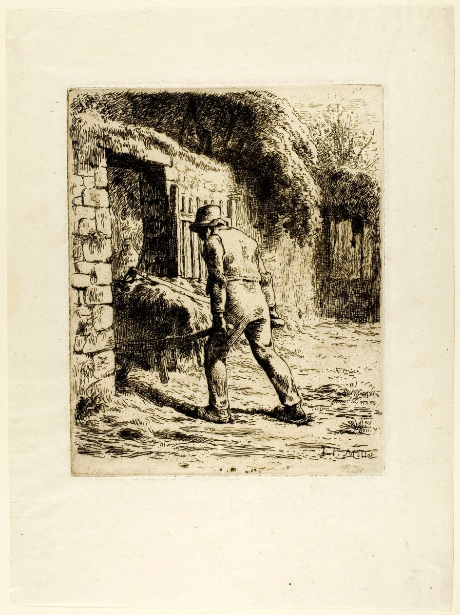Boer met een kruiwagen door Jean Francois Millet