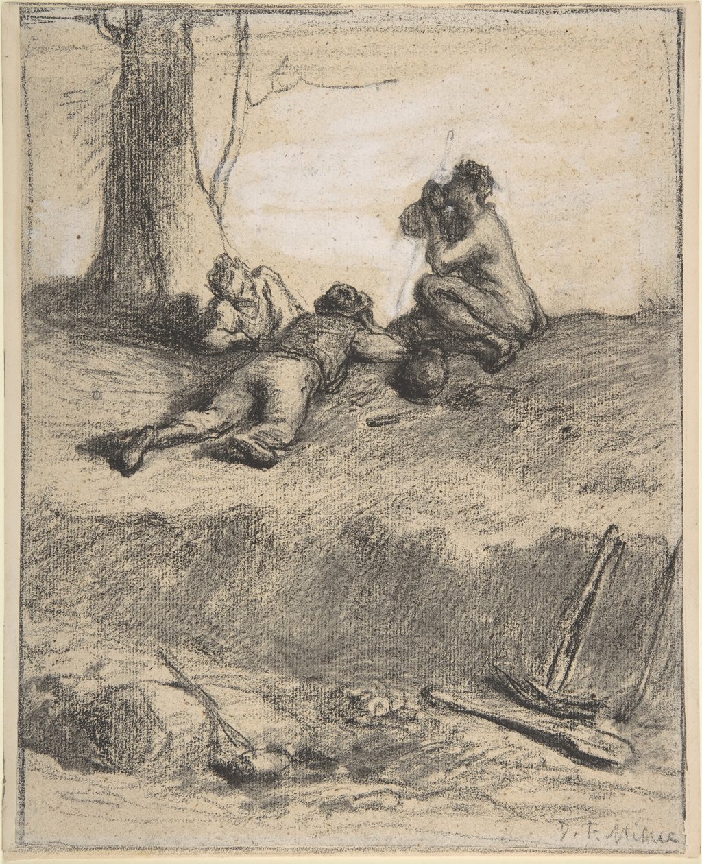 Wegwerkers tijdens de lunch, ca. 1850-52 door Jean Francois Millet
