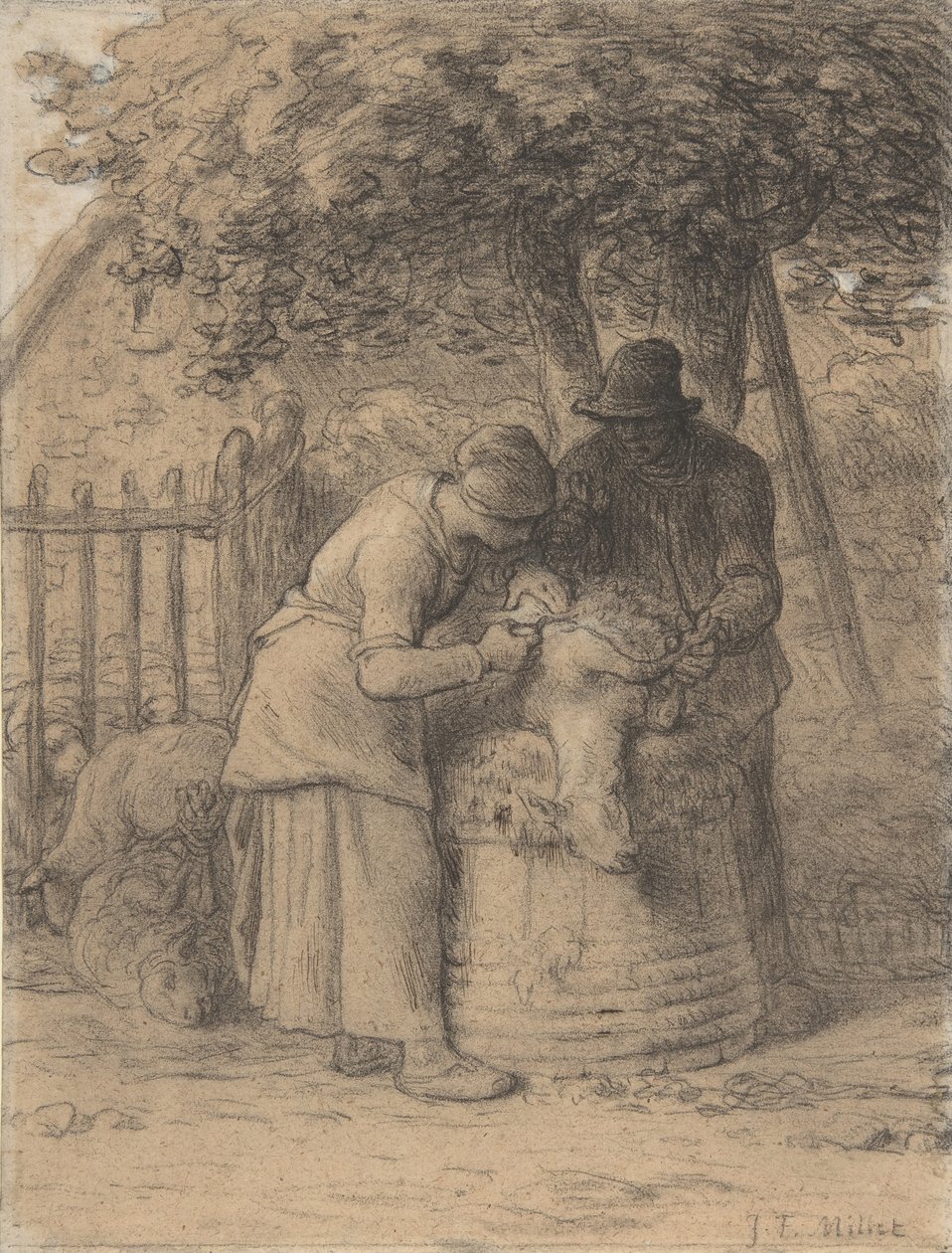 Schapenscheren Onder een Boom door Jean Francois Millet