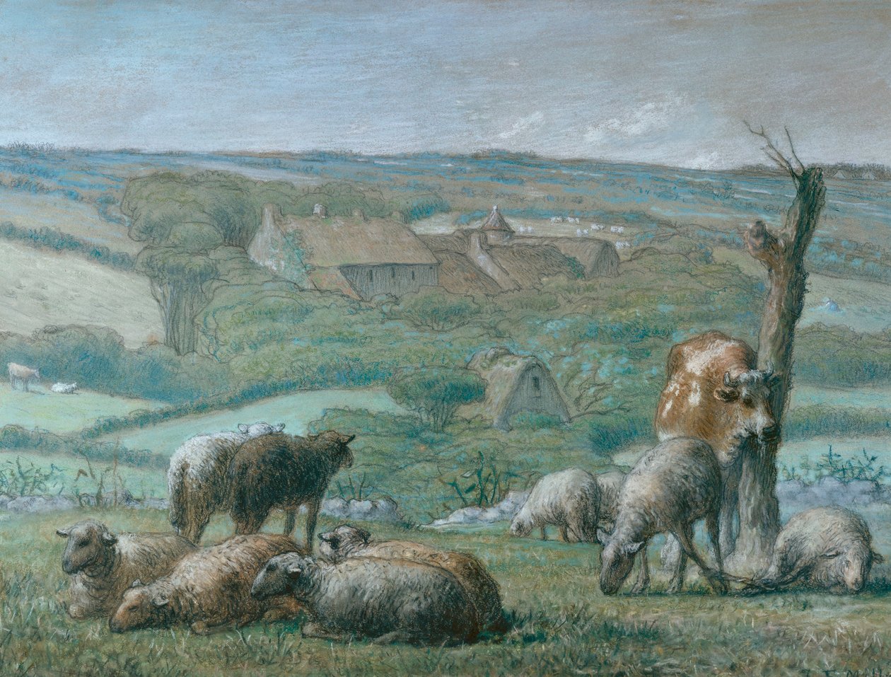 De Boerderij in Lieu-Bailly, 1871 door Jean Francois Millet