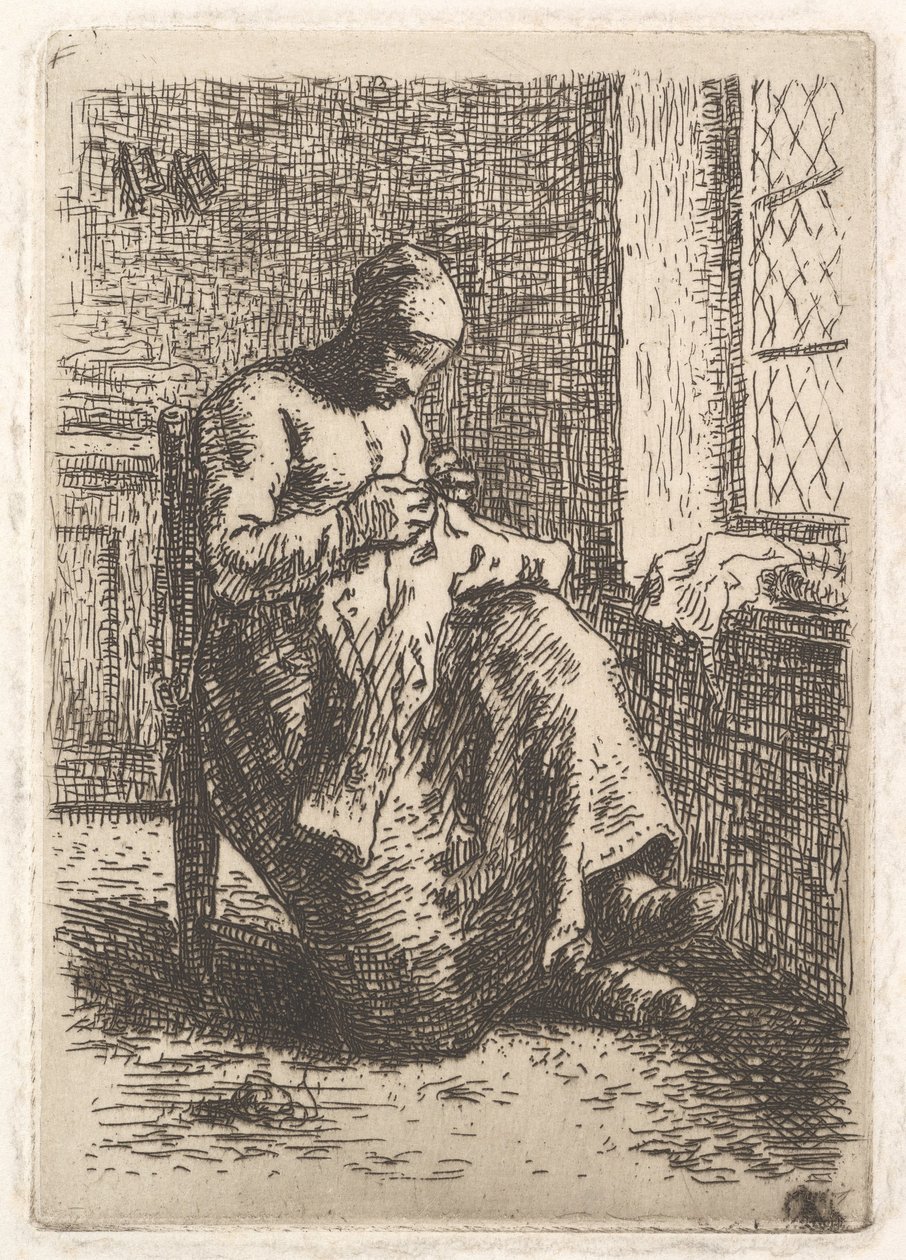 De naaister, 1853 door Jean Francois Millet