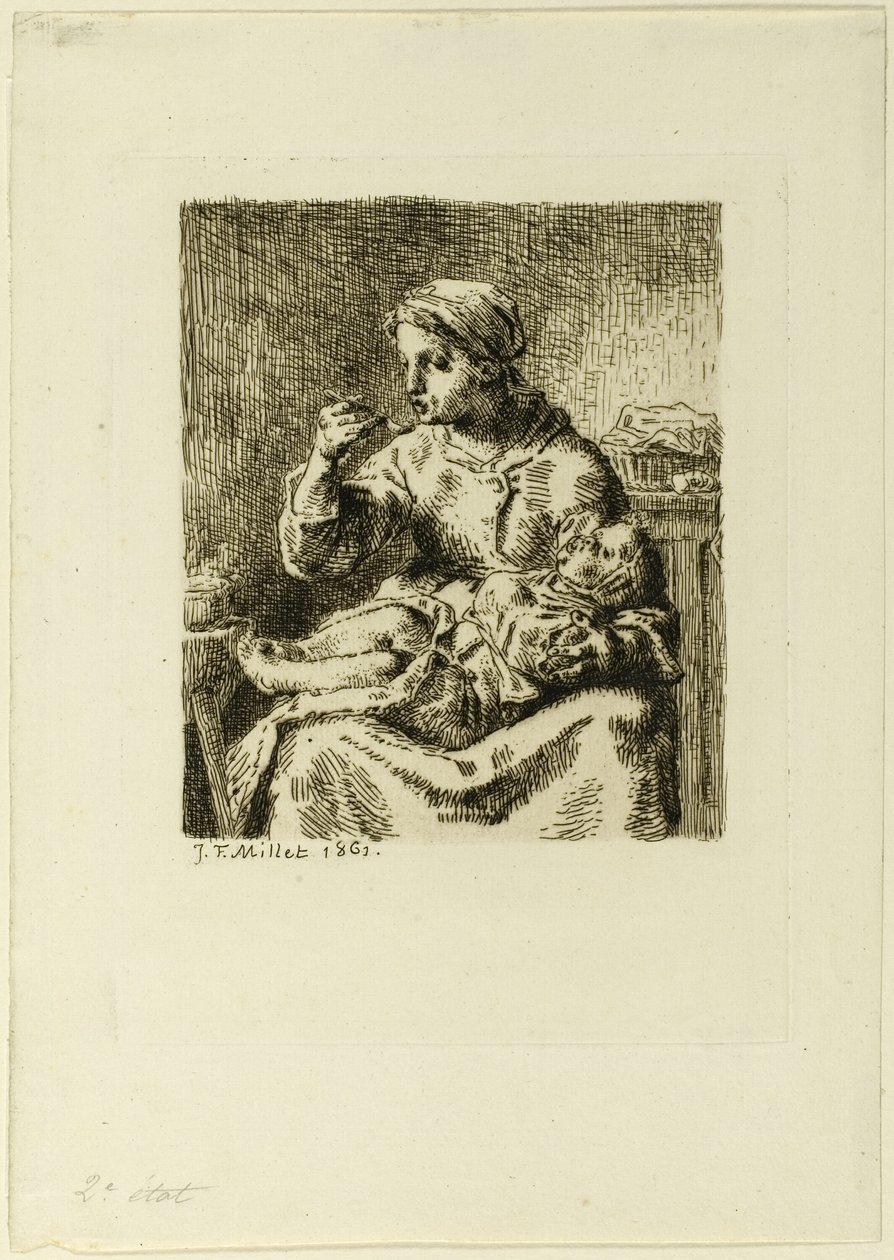 Vrouw die haar kind voedt door Jean Francois Millet