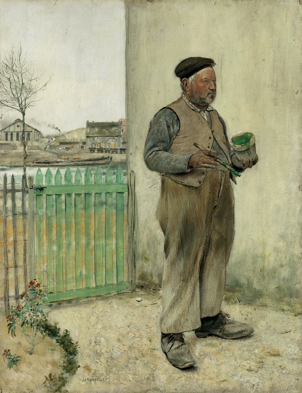 Man die net zijn Hek heeft Geschilderd door Jean Francois Raffaelli
