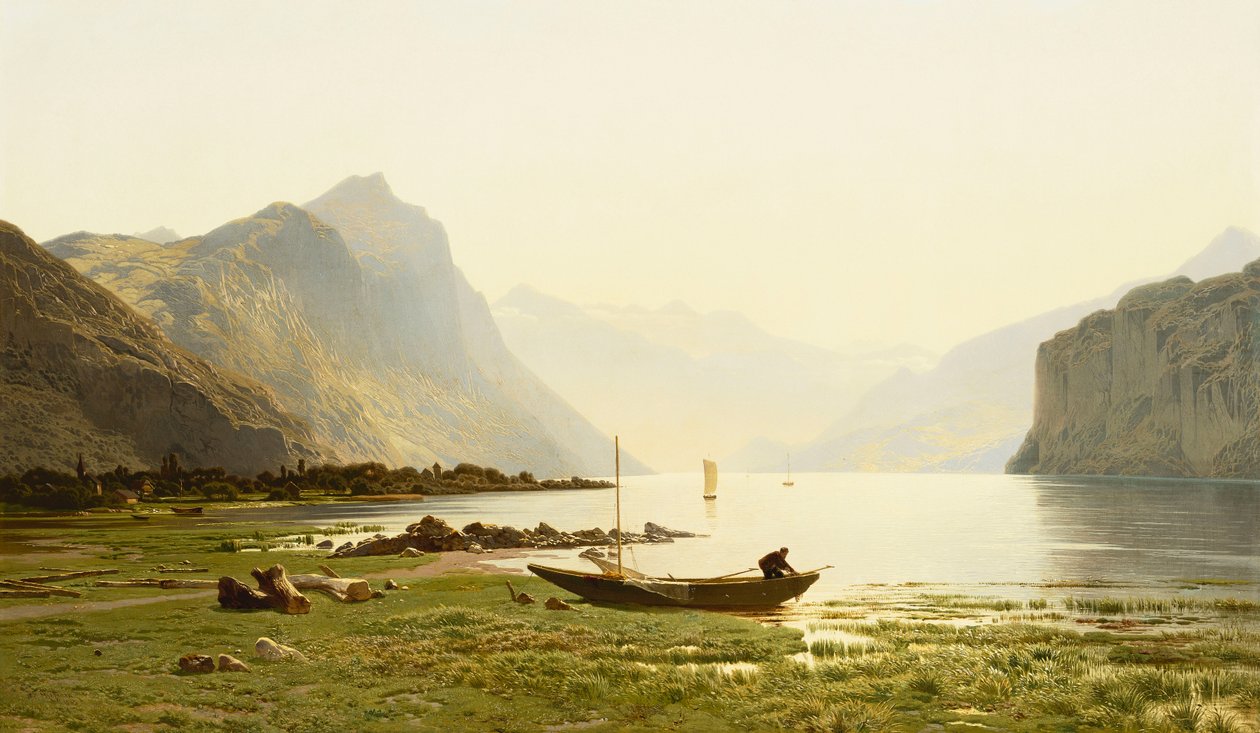 Le Lac Wallenstadt, 1865 door Jean Francois Xavier Roffiaen