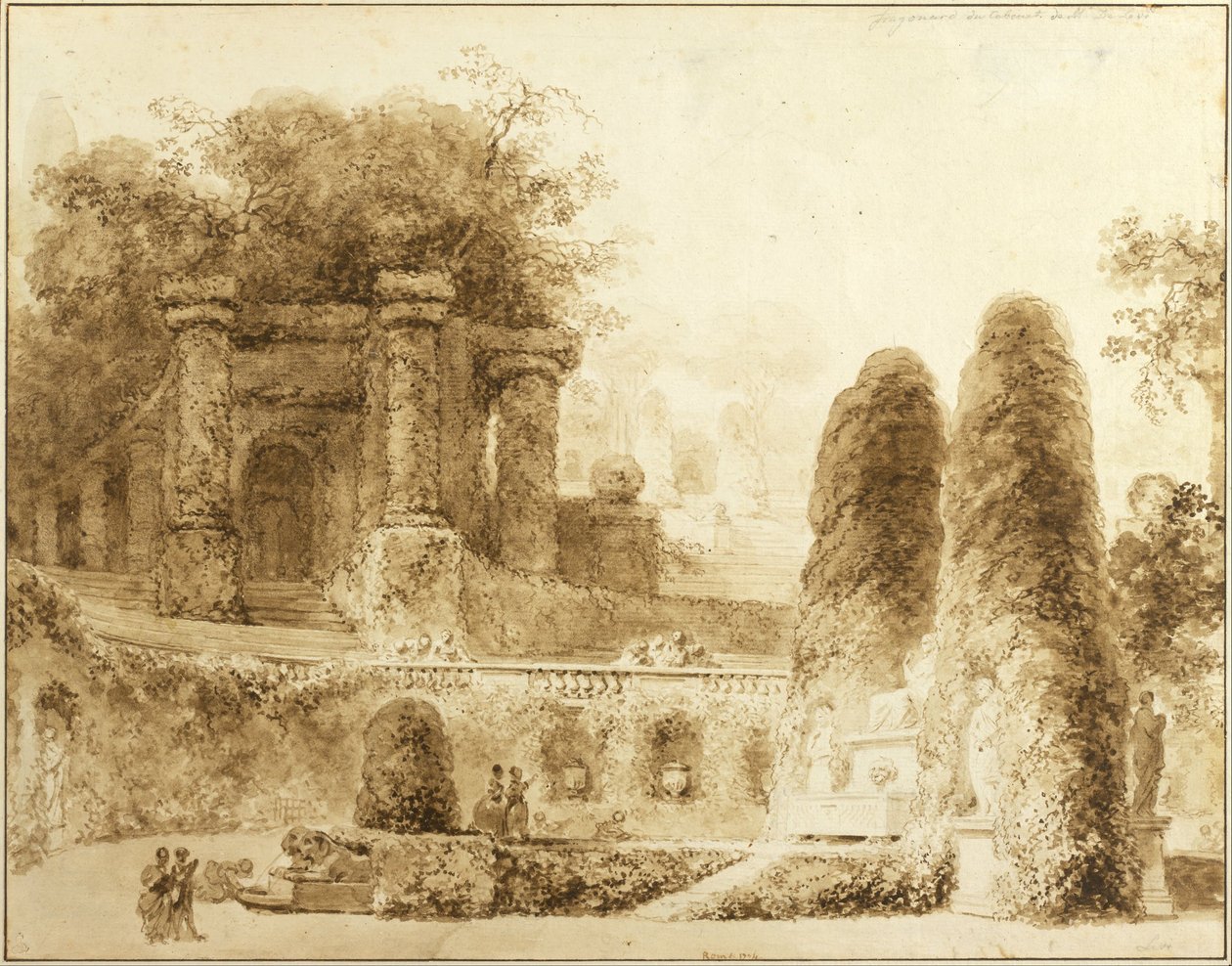 Romeins park met fontein, 1774 door Jean Honore Fragonard