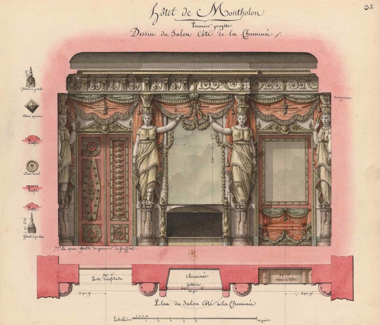 Hôtel Montholon. Salonproject, 1786 door Jean Jacques Lequeu