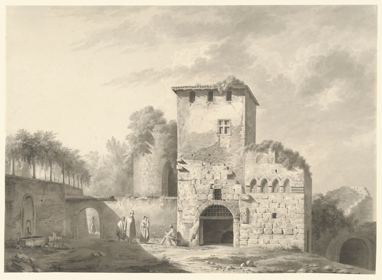 Landschap met mensen tussen ruïnes door Jean Jacques de Boissieu