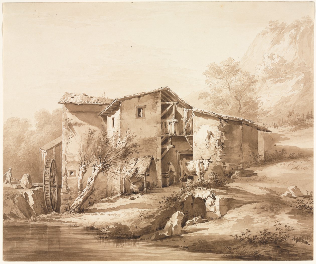 Landschap met watermolen, ca. 1790 door Jean Jacques de Boissieu