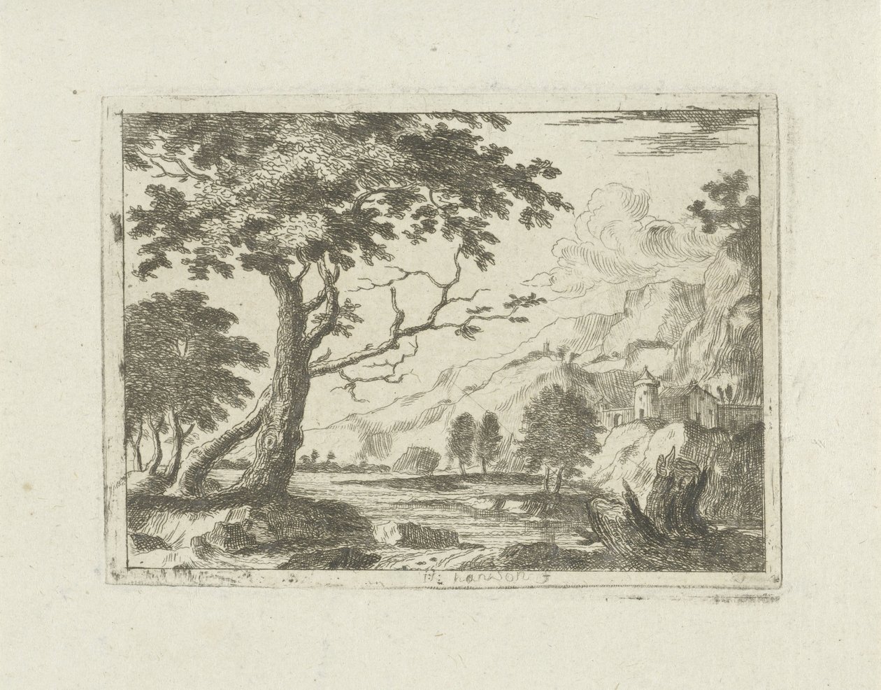 Berglandschap met een rivier door Jean Joseph Hanson