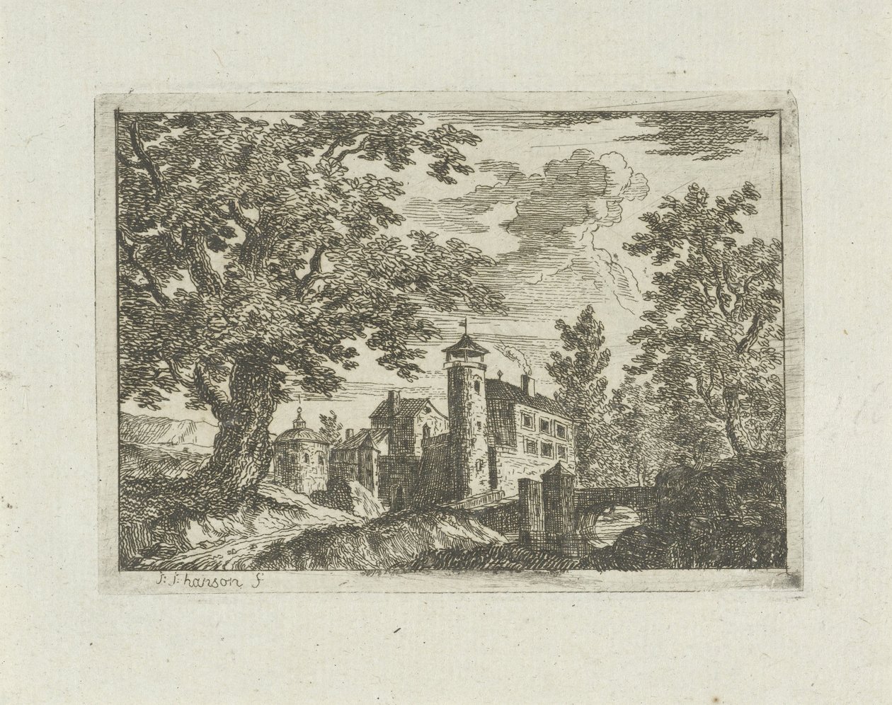 Kasteel in een landschap door Jean Joseph Hanson