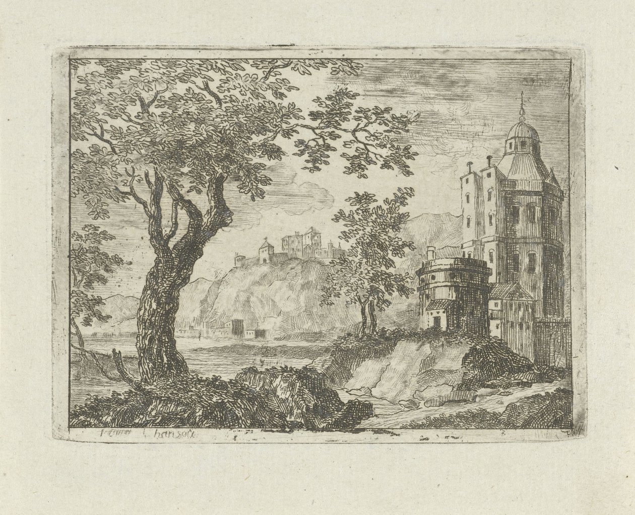 Toren in een landschap door Jean Joseph Hanson