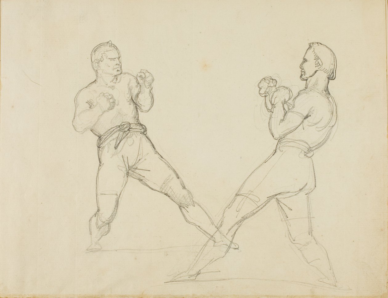 Twee boksers sparren door Jean Louis André Théodore Géricault
