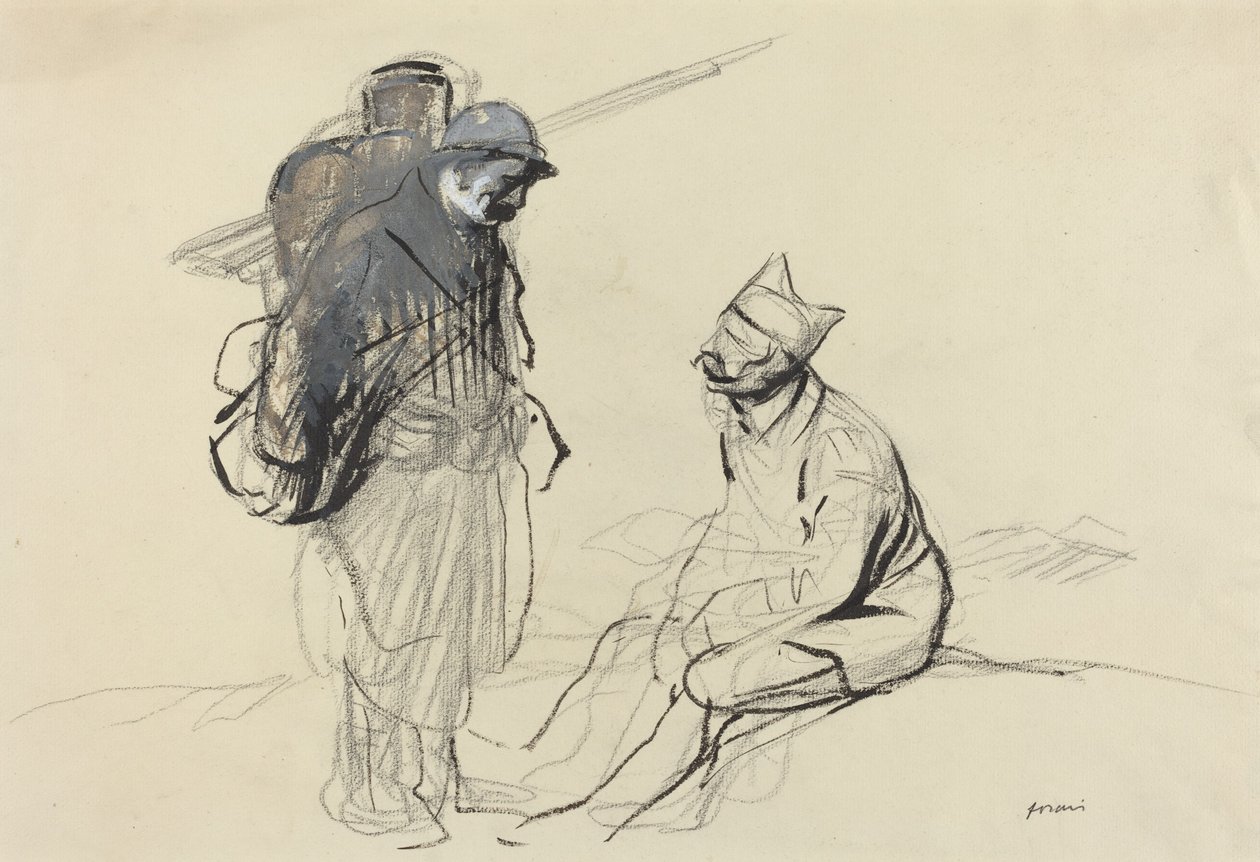 Poilu en Tommy in gesprek door Jean Louis Forain