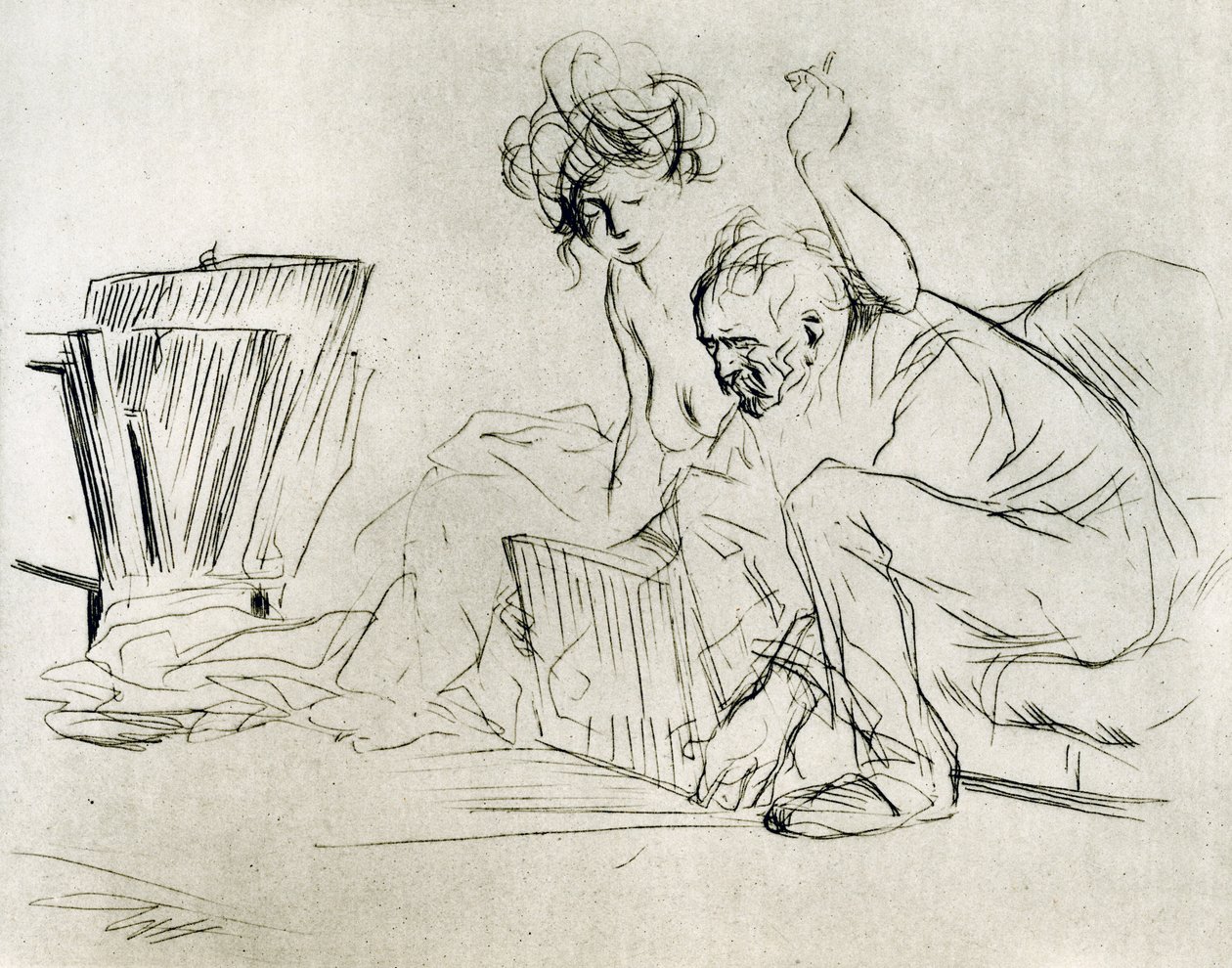 Het model in rust, 1925 door Jean Louis Forain