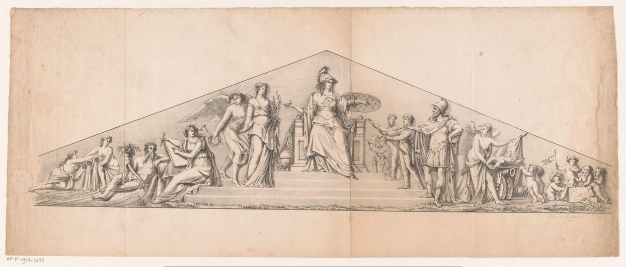 Timpaan met tronende Minerva door Jean Matthieu Kierdorff