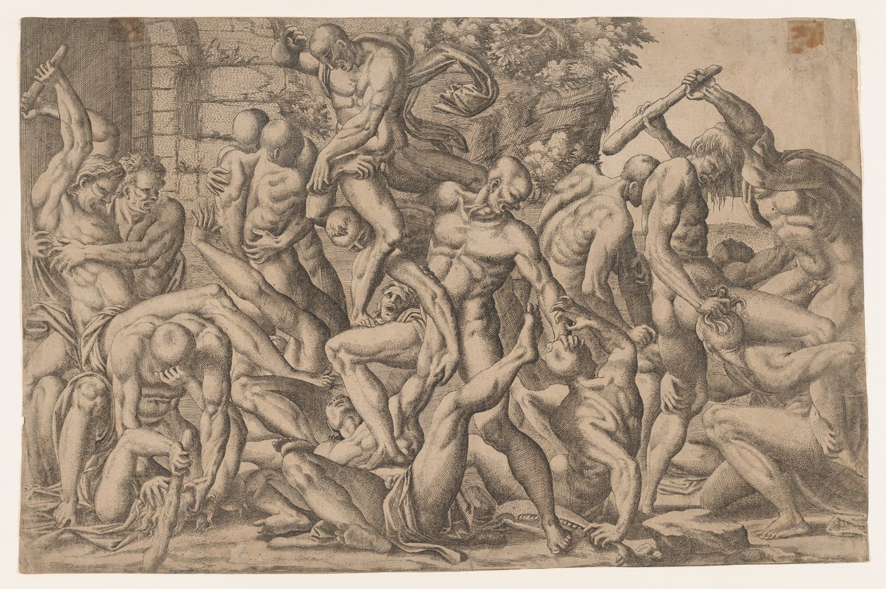 Gevecht van Naakte Mannen, 1535-55 door Jean Mignon