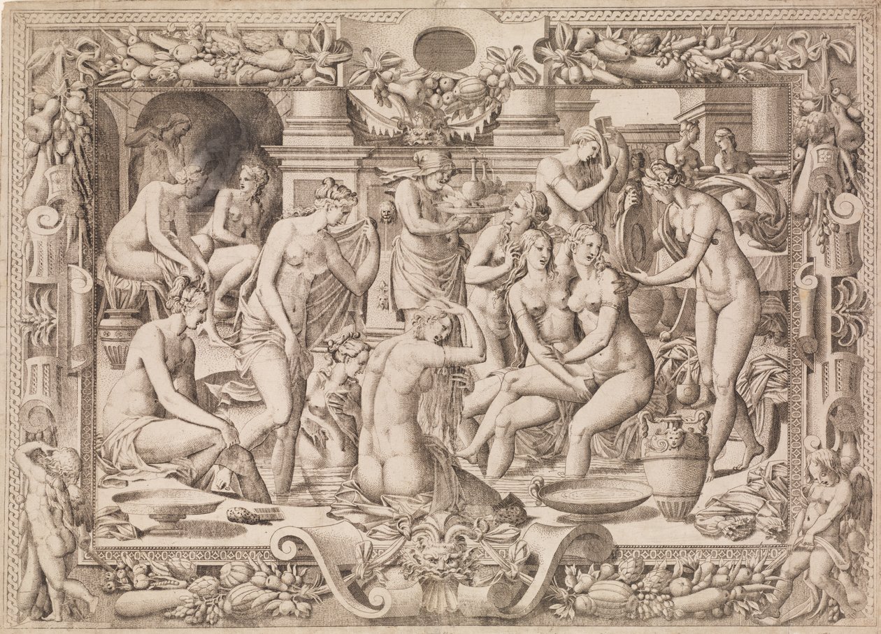 Vrouwen Baden, 1535-55 door Jean Mignon