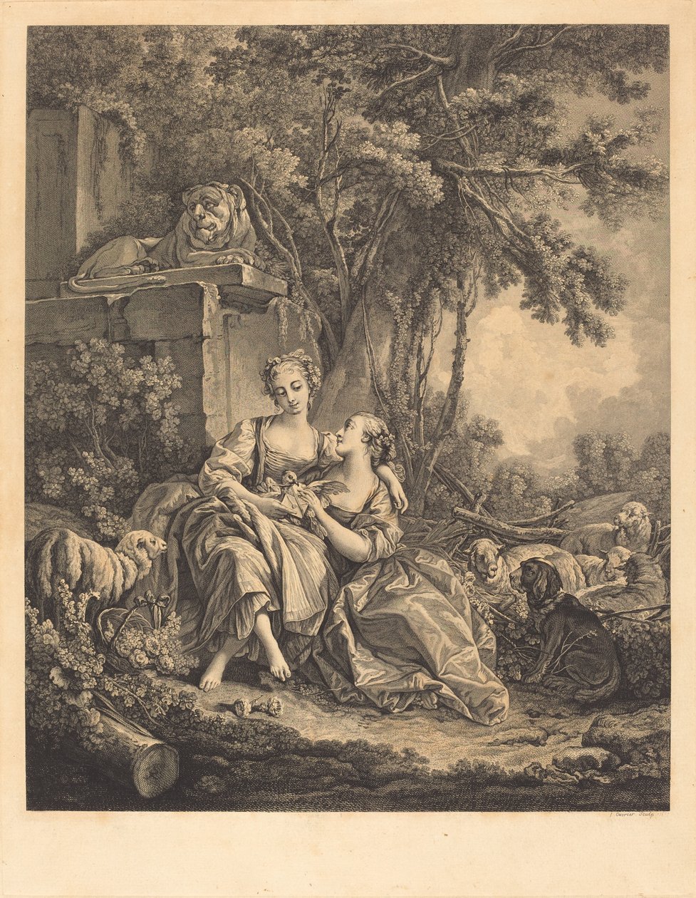 De twee vertrouwelingen door Jean Ouvrier after François Boucher