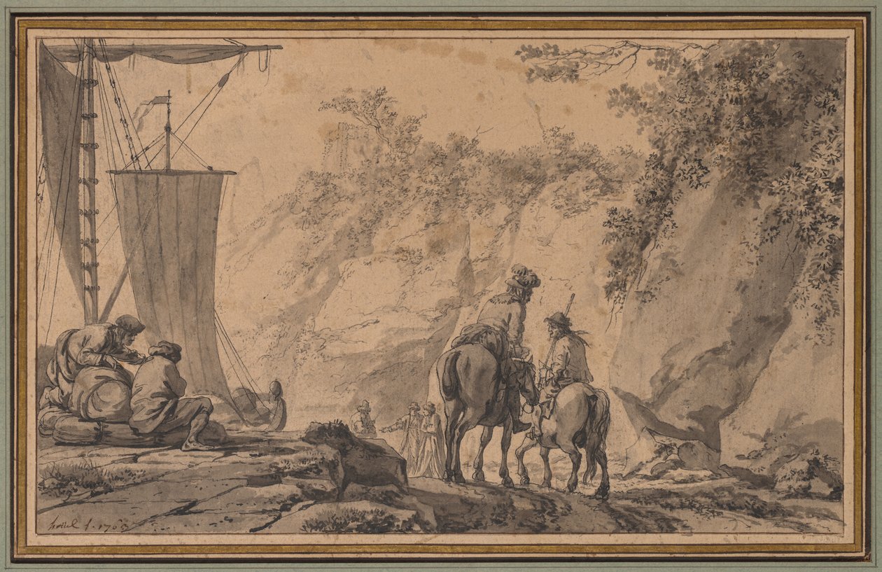 Figuren in een landschap door Jean Pierre Louis Laurent Houël