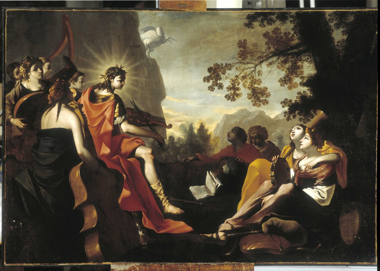 Apollo en de Muzen op de berg Parnassus door Jean Tassel