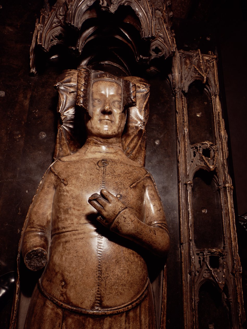 Beeld van Philippa van Henegouwen (albast) door Jean de Liege