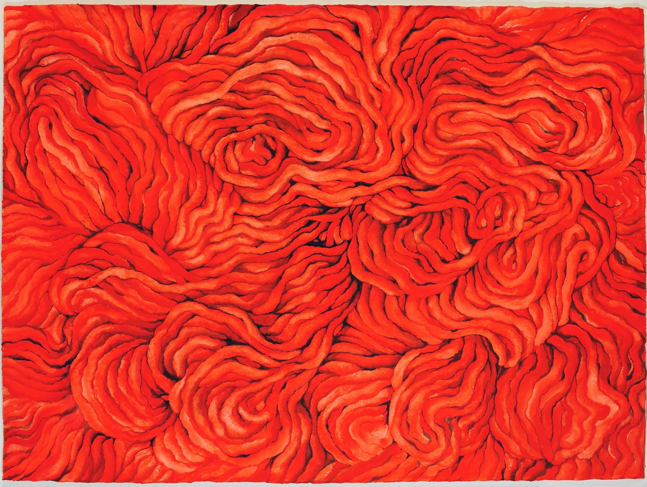 Wolrood, 2013 (gouache op papier) door Jeanne Maze