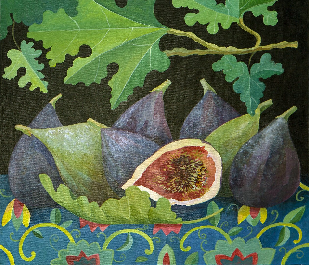 Vijgen op zwart, 2014 (acryl op doek) door Jennifer Abbott