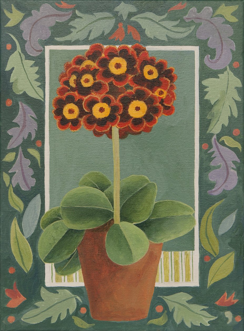 Rode en zwarte primula (acryl) door Jennifer Abbott