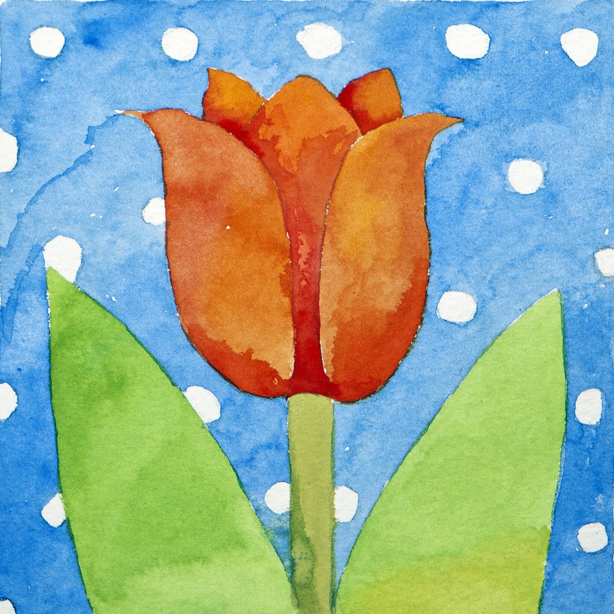Tulp blauw wit gevlekte achtergrond, 2013 (aquarel) door Jennifer Abbott