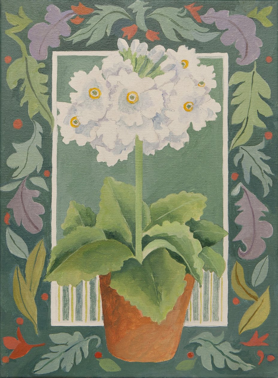 Witte Primula (acryl) door Jennifer Abbott