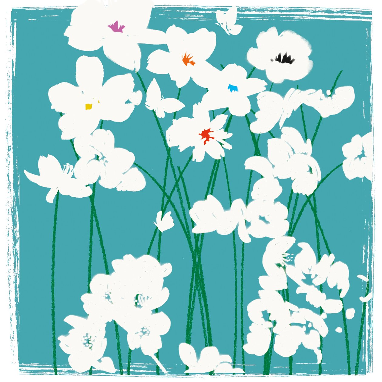 Turquoise bloemen door Jenny Frean