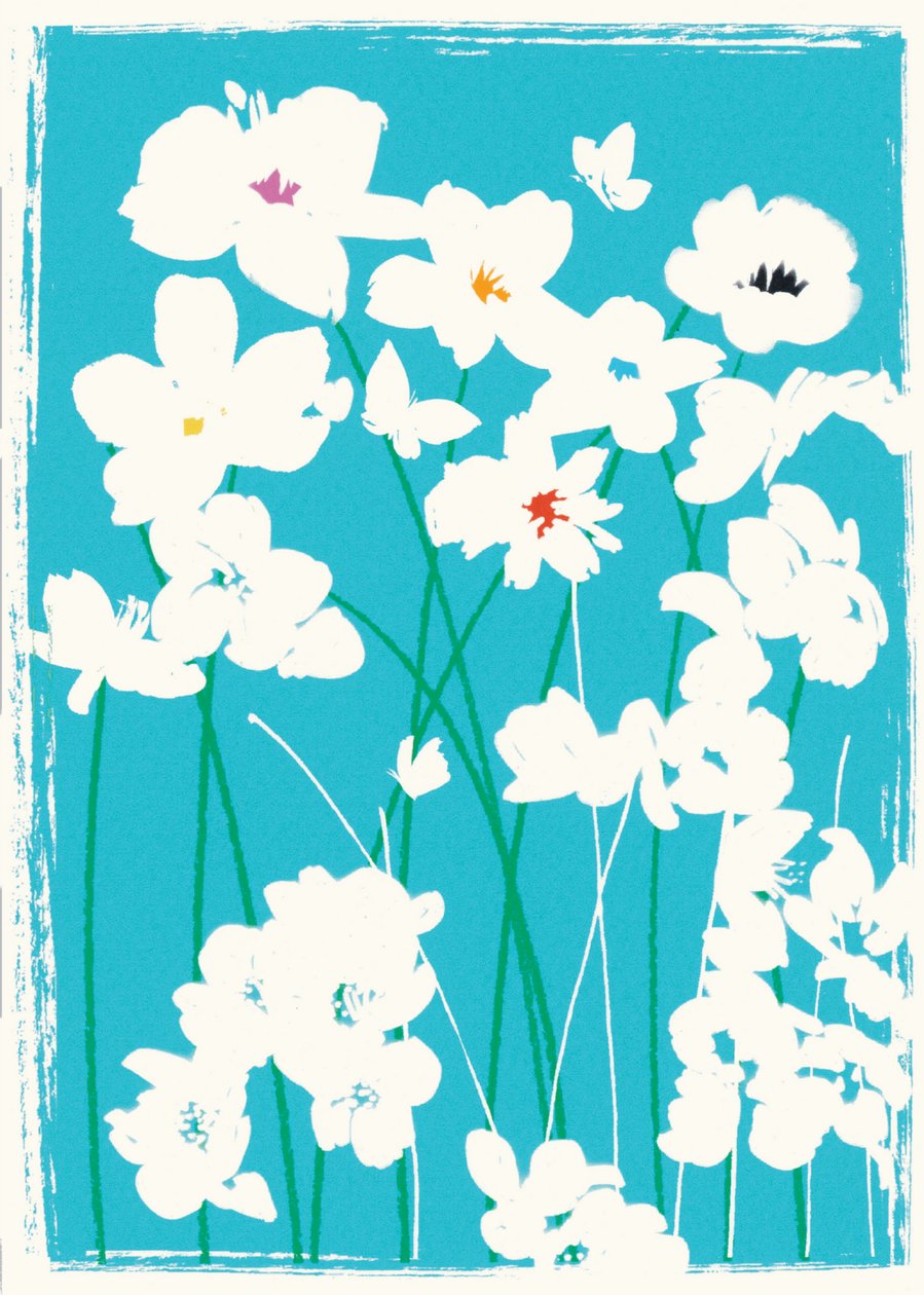 Turquoise Bloemen door Jenny Frean
