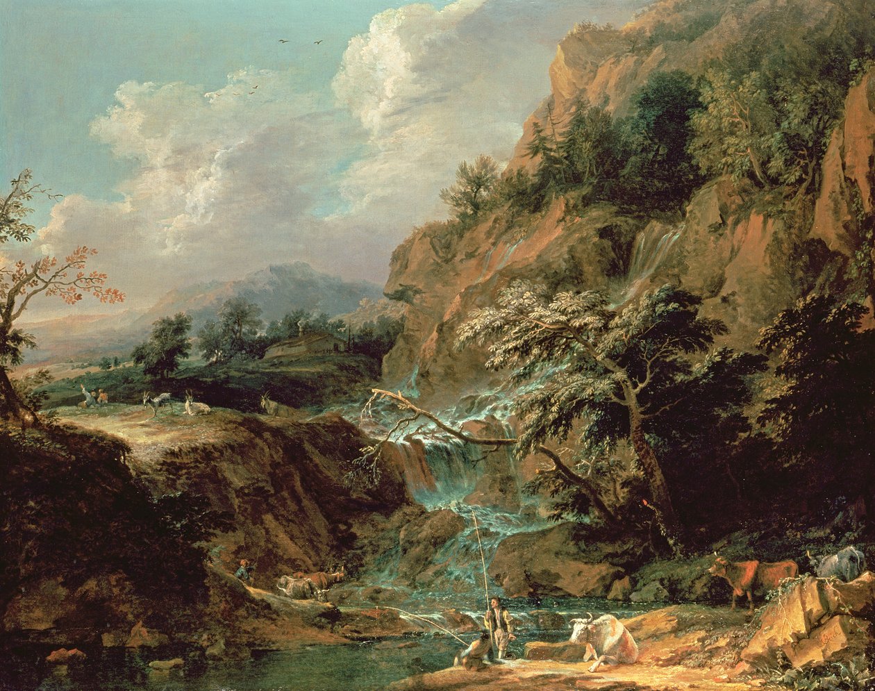 Landschap met waterval door Joachim Franz Beich