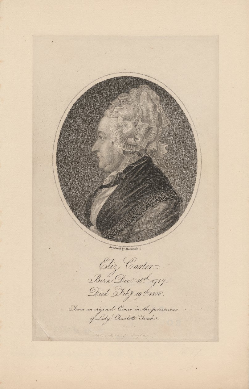 Elizabeth Carter, gegraveerd door Mackenzie, 1807 door Joachim Smith