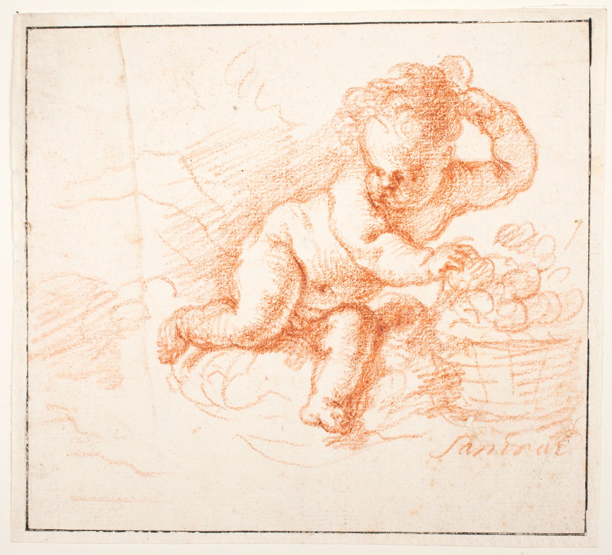 Putti verzamelen fruit door Joachim von Sandrart