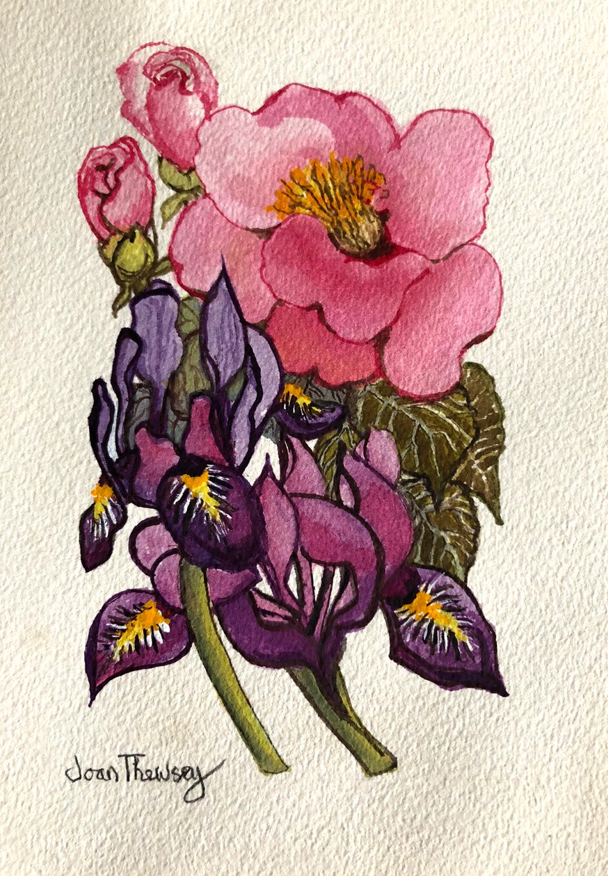 Camellia en Hollandse Iris door Joan Thewsey