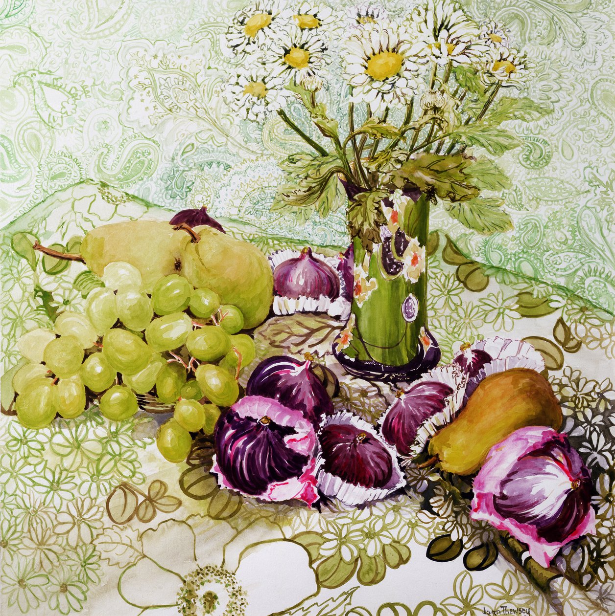 Vijgen, druiven en peren met margrieten door Joan Thewsey