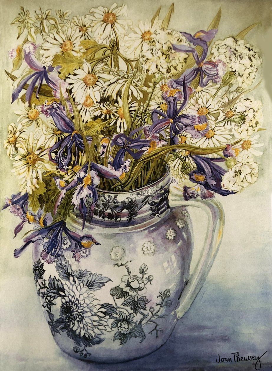 Iris, Chrysanten en Anjers in een Copeland Kan door Joan Thewsey