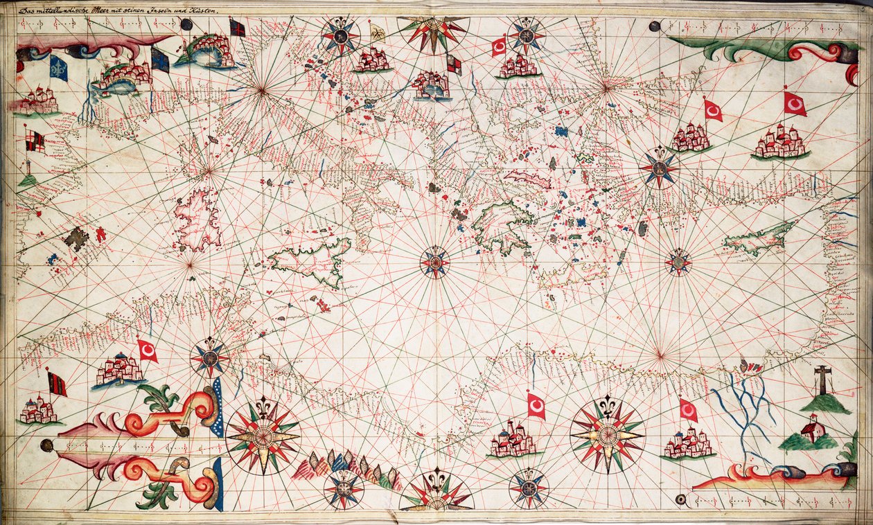 Kaart van de Middellandse Zee, ca. 1640 (perkament) door Joan Oliva