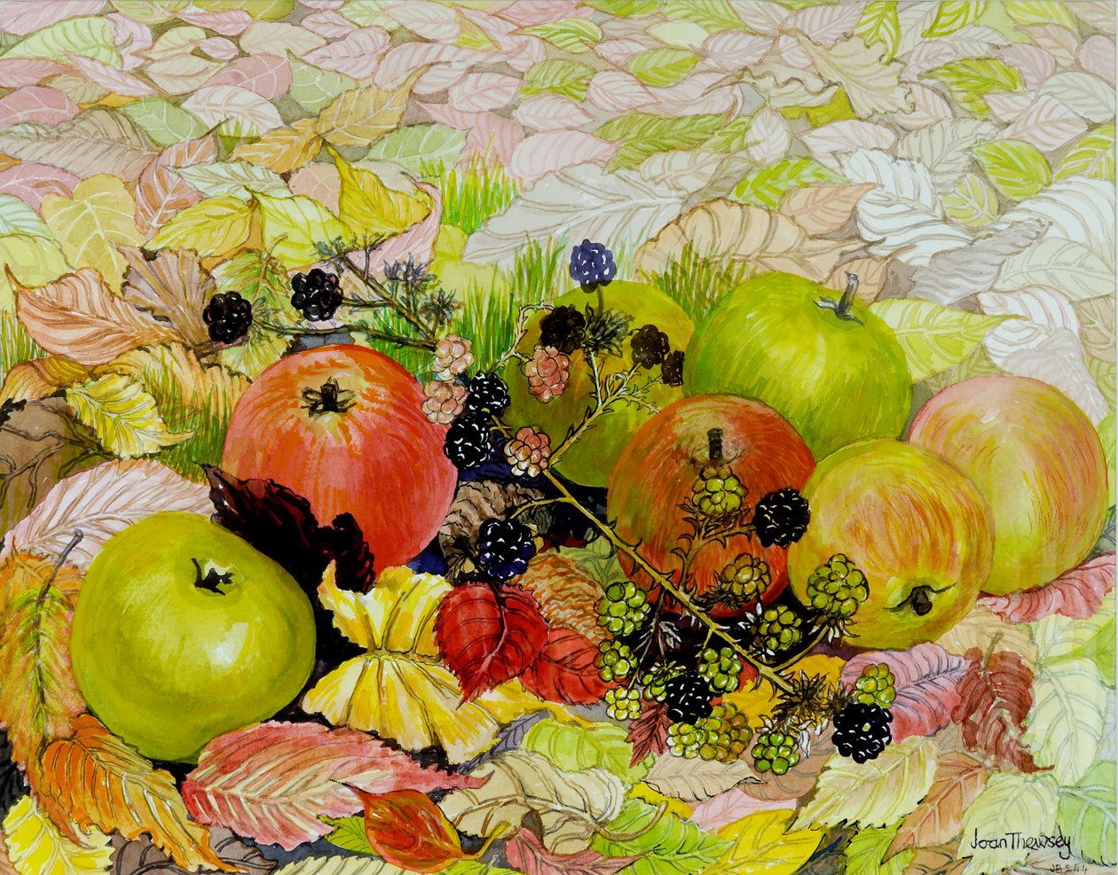Appels en bramen op herfstbladeren door Joan Thewsey