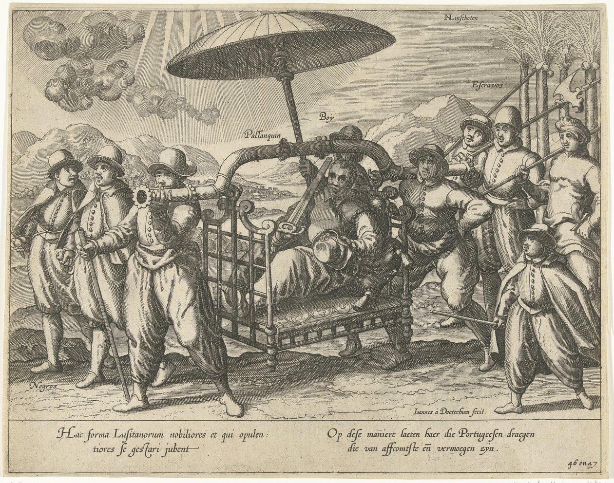 Portugees in een draagstoel door Joannes van Doetechum (I)