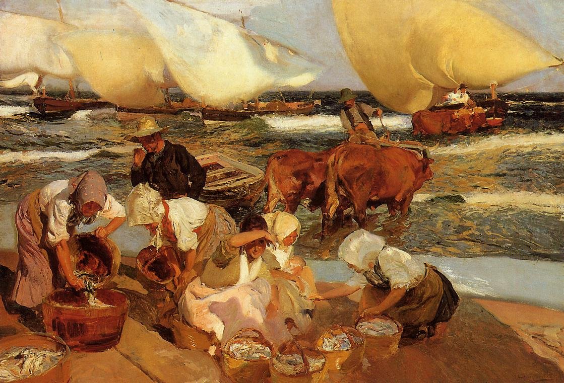 Strand in Valencia of middagzon door Joaquín Sorolla