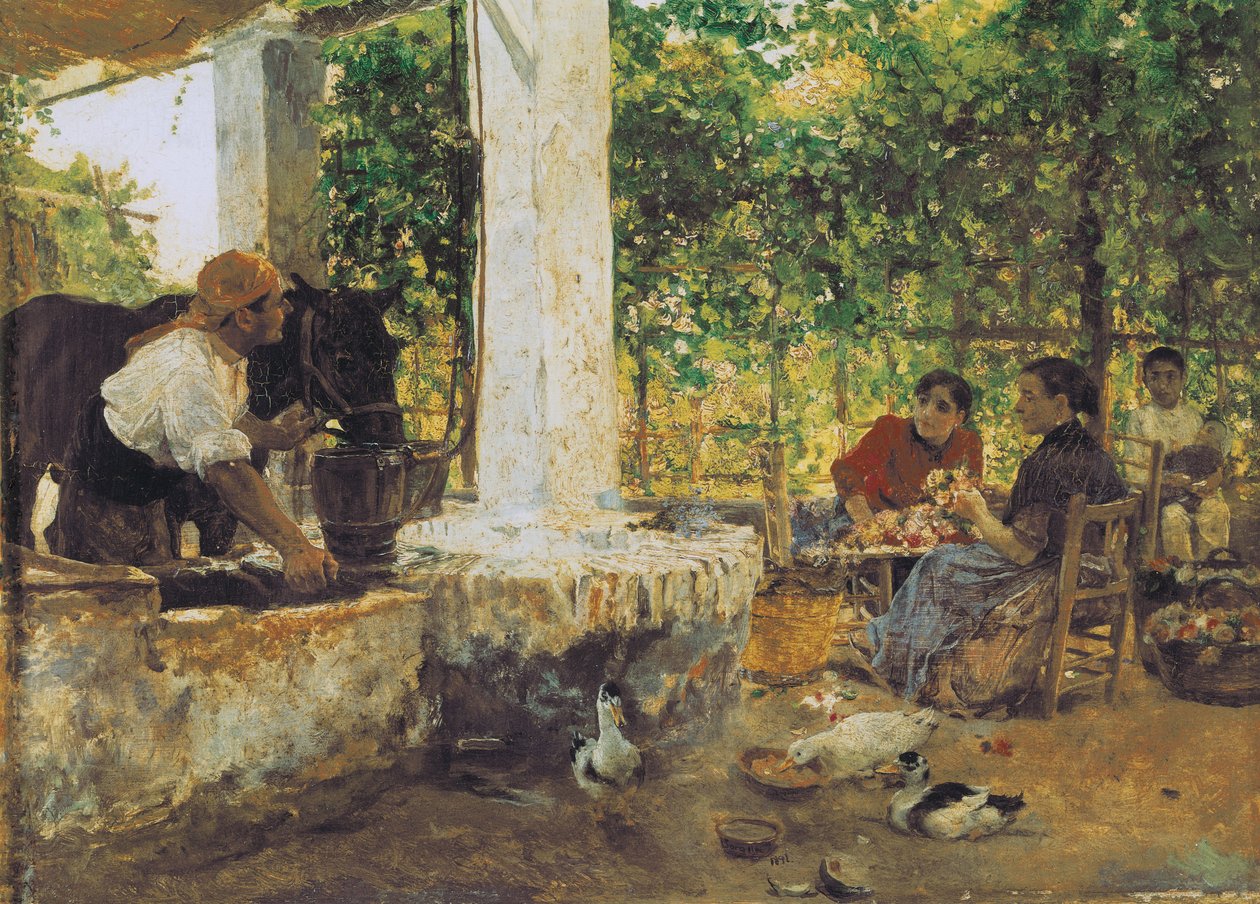 Figuren onder een traliewerk door Joaquin Sorolla y Bastida