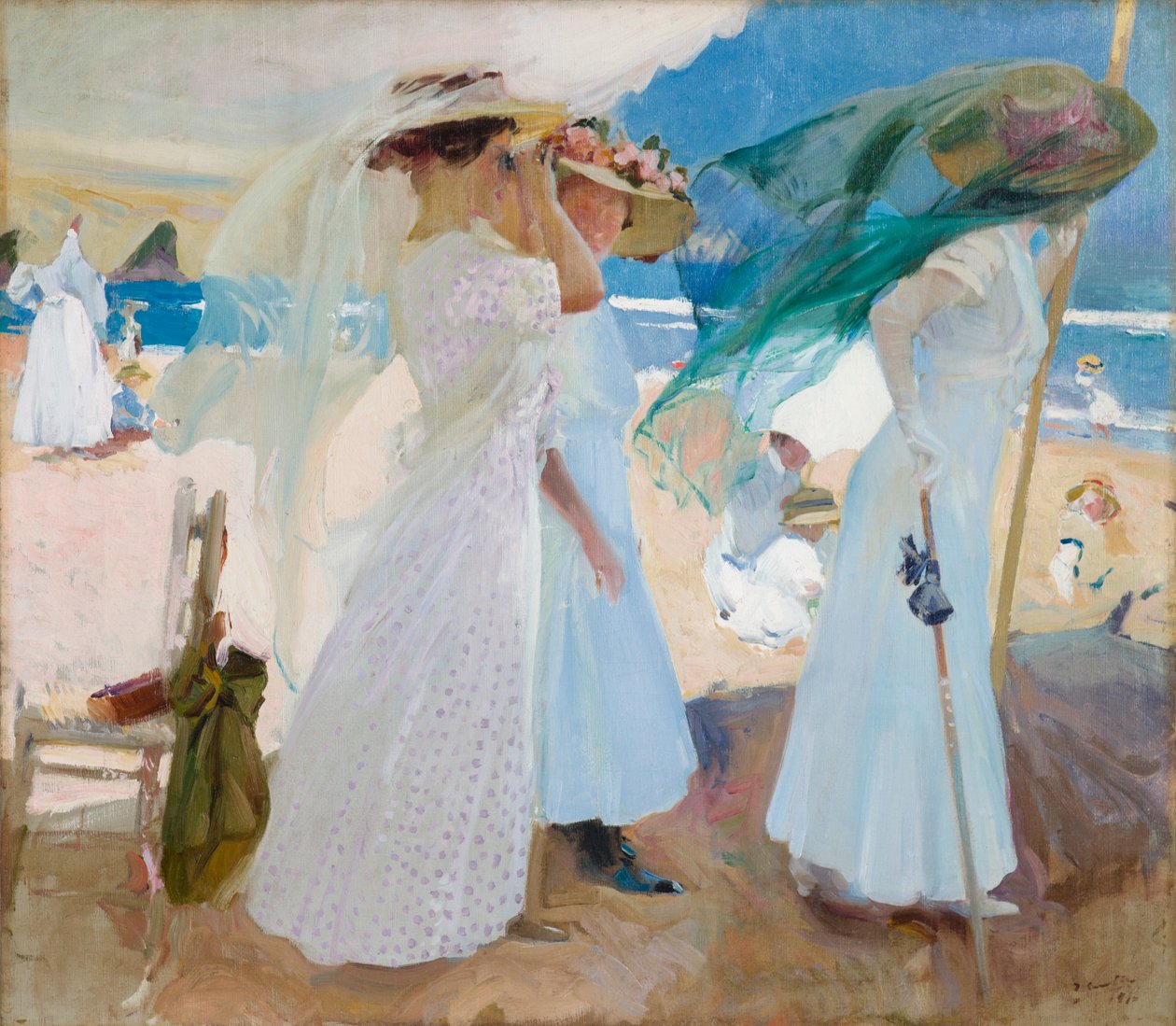 Onder de luifel, Zarautz door Joaquin Sorolla y Bastida