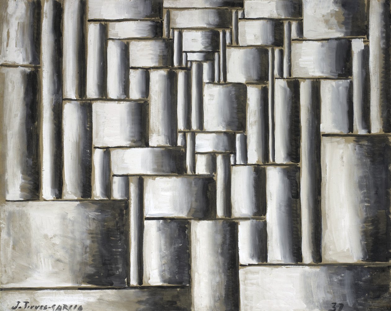 Abstracte buisvormige compositie door Joaquin Torres Garcia