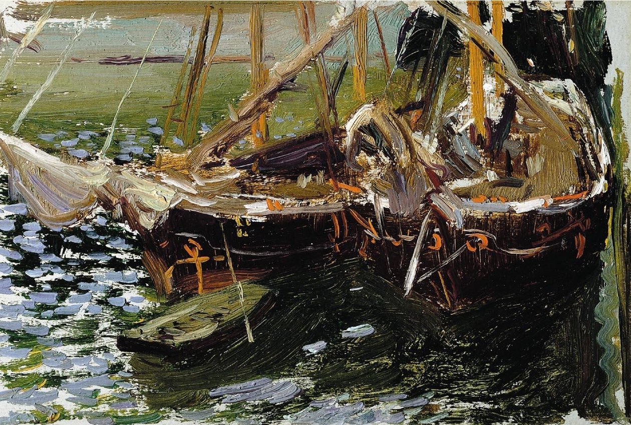 Boten in de Haven door Joaquín Sorolla