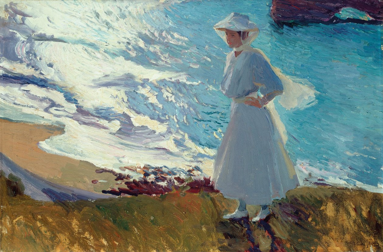 María op het Strand van Biarritz of Contre-jour door Joaquín Sorolla